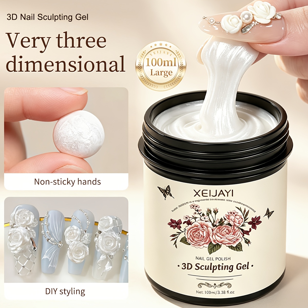 Image of Xeijayi 1pc 100ml 3d Stereoscopic Relief Carving Gel -like, Non-sticky For Long-lasting Floral Easy Diy Shaping