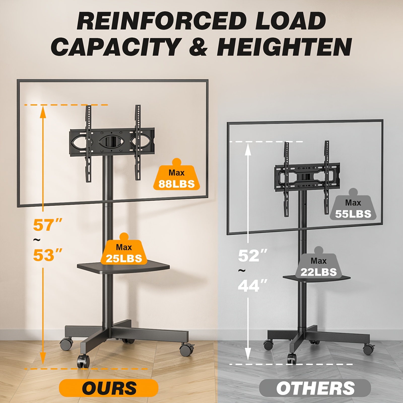 exclusive Universal Mobile TV Cart for 23in-55inch TV with Mute Wheel up to 88lbs 4 exclusive Universal Mobile TV Cart for 23in-55inch TV with Mute Wheel up to 88lbs - Image 4