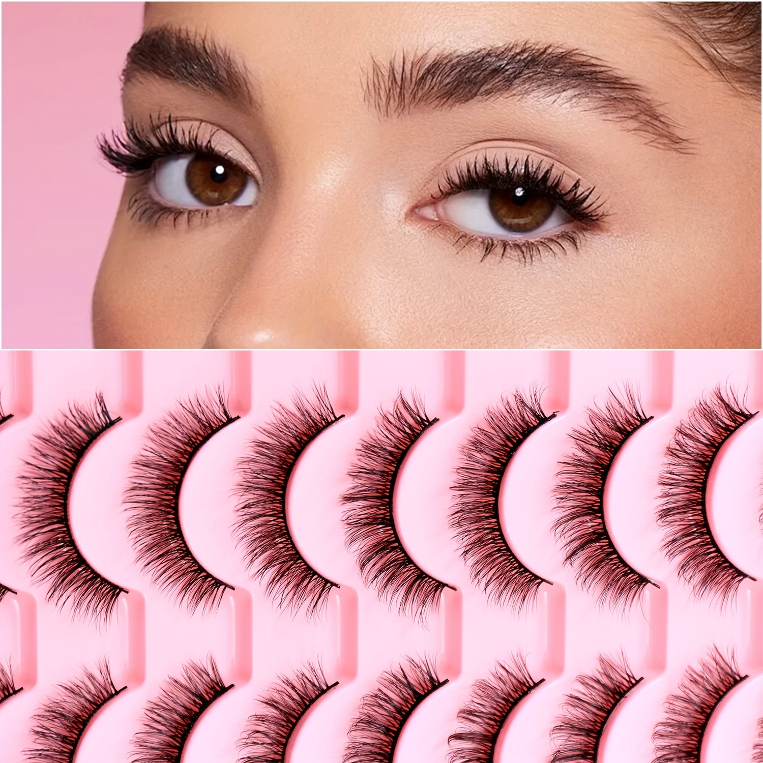 TEMU 10 Luxury Fluffy False Eyelashes, 5d Effect, Imitation Fiber Strip Lashes, Application , Charming Makeup , Handcrafted, Reusable, For And