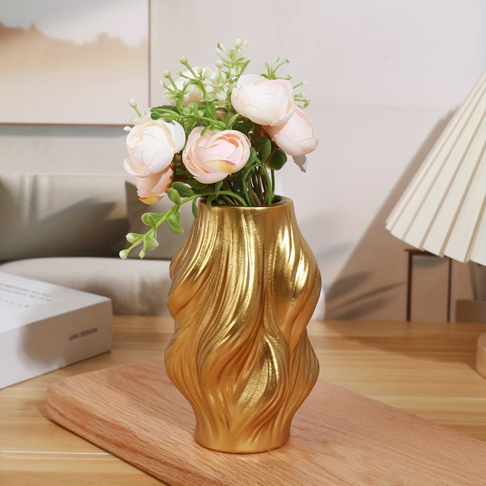 1pc Classic Resin Flower Vase Decor With Floral Pattern, Base Design, No Battery Required, Home Or Office Decoration