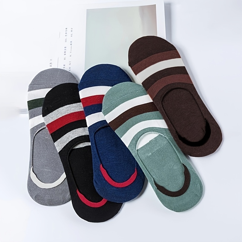 5-pair Men's Striped Summer Boat Socks, Featuring A Fashionable And Suitable For Daily Wear: retailer-supplied image