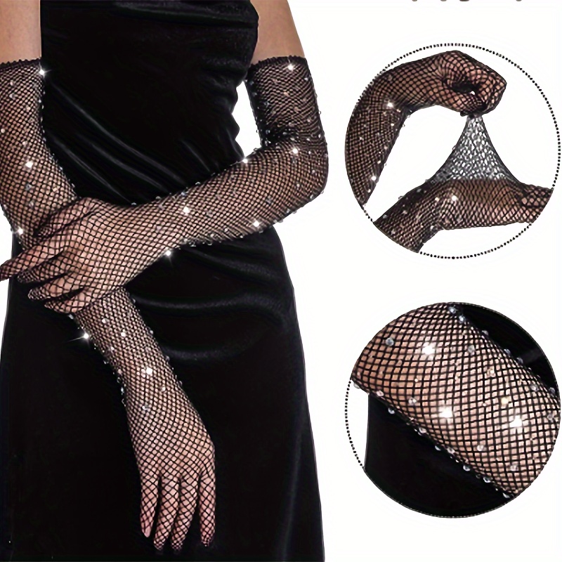 

Women's Sexy Thin Hollow Flash Drilling Grid Fishing Net Gloves For Cosplay, Halloween, Nightclub, Pole Dance - Polyester, , Solid Color, Ball Party Accessories