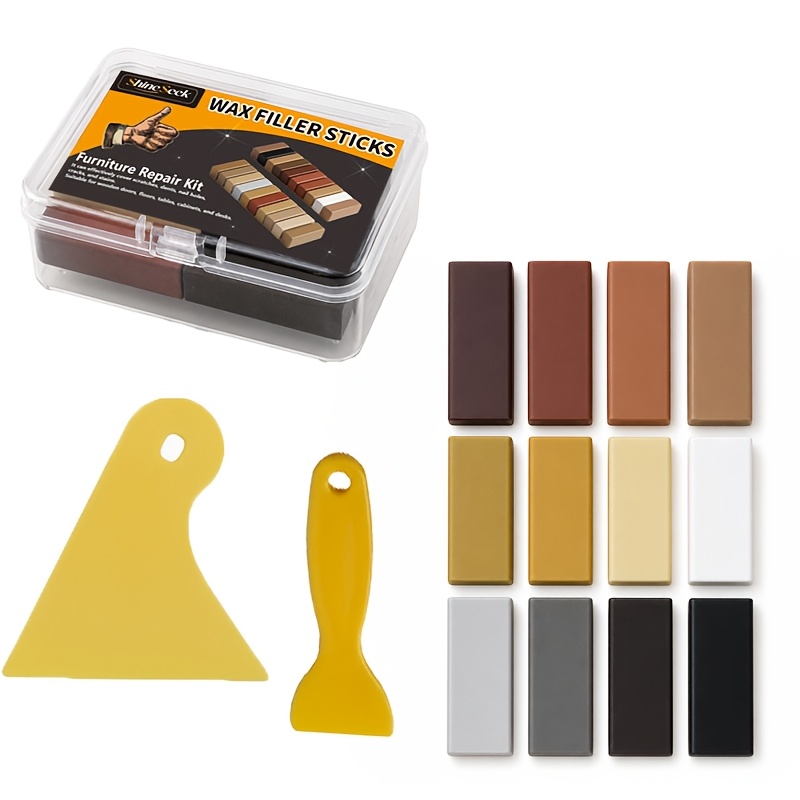 TEMU Kit di 12 per con 2 raschietti e custodia, kit di riparazione mobili con di cera per legno, riparazione graffi per , ammaccature, crepe e