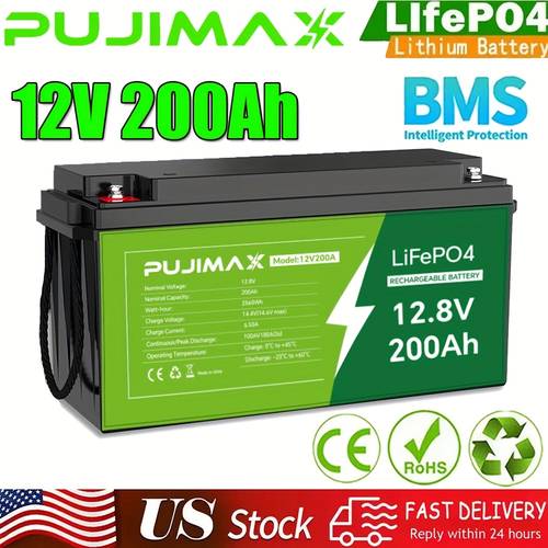 12 8v 200ah lifepo4 lithium battery with 200a bms 2560wh 15000 cycles automotive grade deep cycle series parallel compatible lightweight high quality for solar rv marine camping lithium rechargeable batteries supply integrated bms safety construction storage rv owners