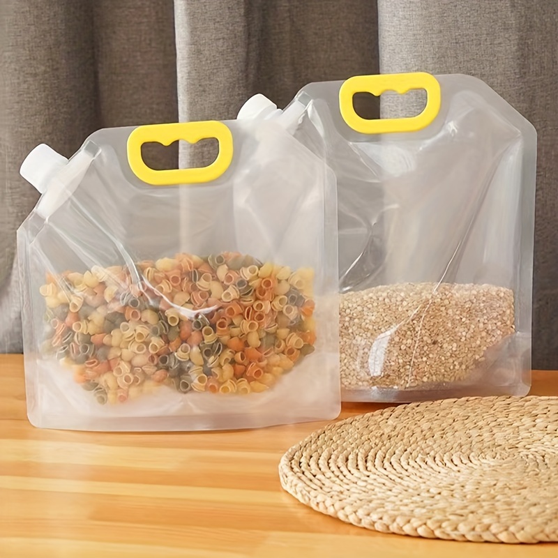 3pcs stand   storage bags with pour spout transparent plastic sealable pouches for cereal rice flour no electricity needed rice storage details 3