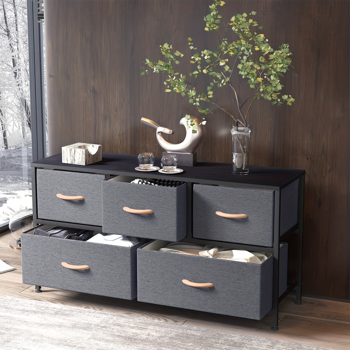 TEMU Frmobepts Chest Of Drawers, Modern Fabric Drawers With Large Storage Space, Dresser With 5 Drawers, Organiser Unit For Bedroom Living Room,