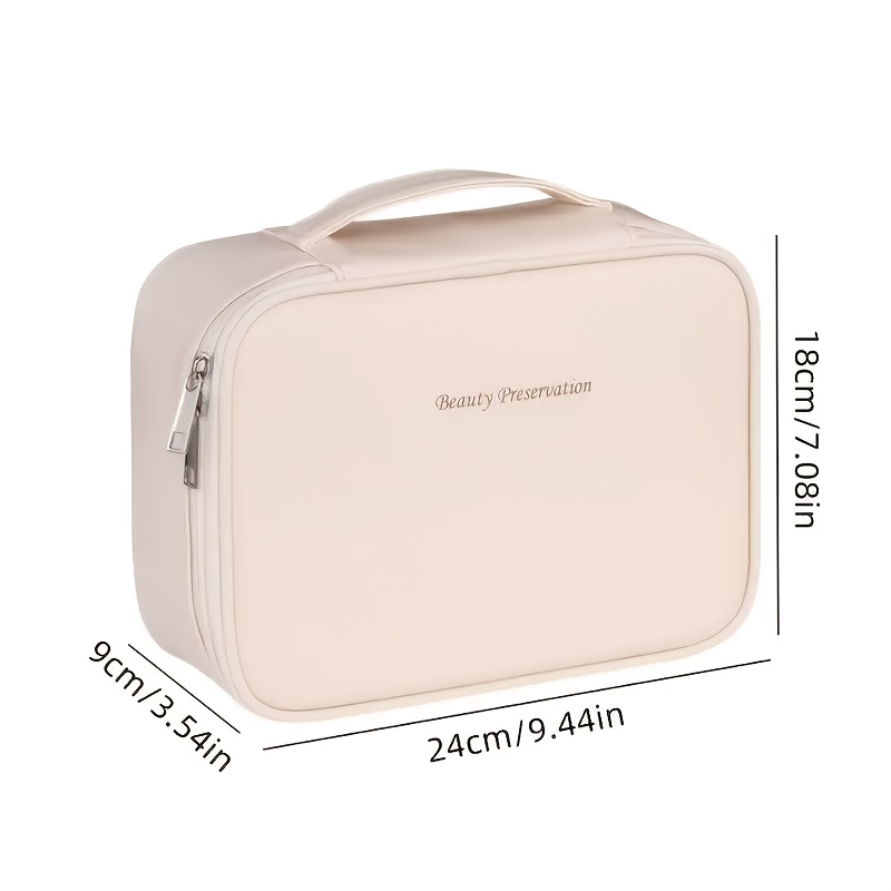 large-capacity multi-tier cosmetic organizer case with detachable brush storage - synthetic leather-like texture makeup bag with golden-tone hardware, beige & black travel beauty storage box with multiple compartments & top opening - unisex portable organizer for  ,   makeup organizer for daily use or travel, durable & stylish design with golden-tone hardware & zippered closure, makeup organizers and storage, colorful cosmetic bag, Product details 3