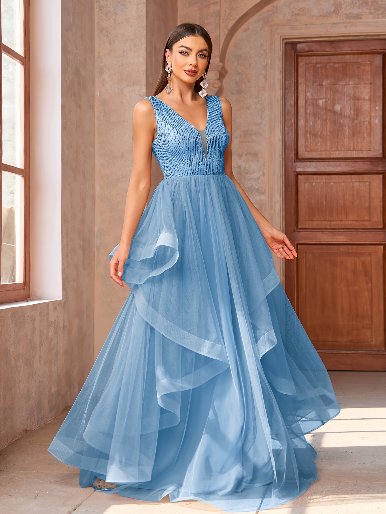 tk maxx evening dresses Strapless Long Prom Ball Gown with Sheer Corset Smoky Blue / 4