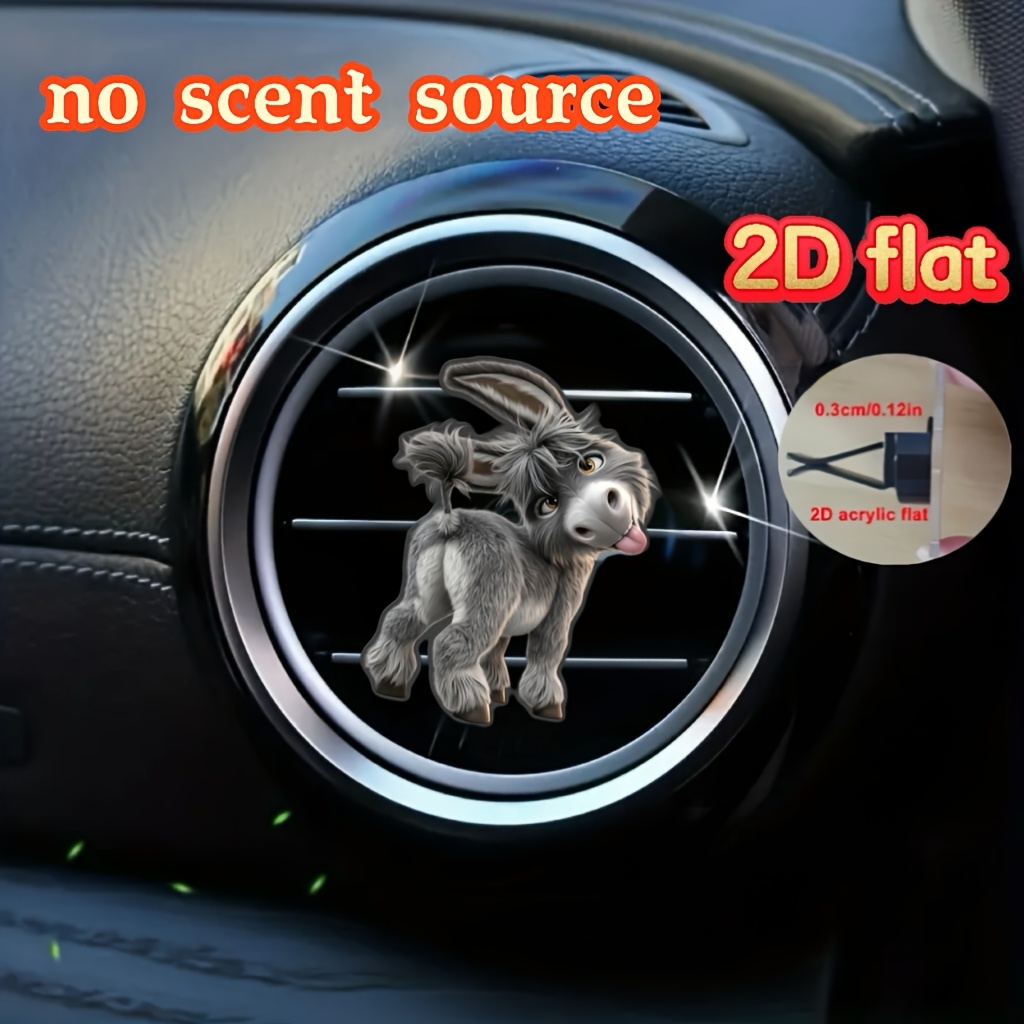 TEMU 2d Flat, 2d Flat. Head-tilted Donkey Car Air Vent Clip Ornament - No Scent Source, Equipped With Double Layer Of Odorless Sponge Pads (fragrance