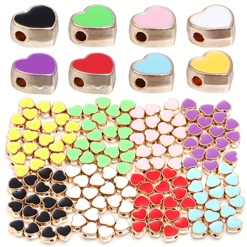 

10pcs/pack Colorful Alloy Enamel Double-sided Heart Beads, Mobile Phone Chain, Bracelet Jewelry Making Accessories