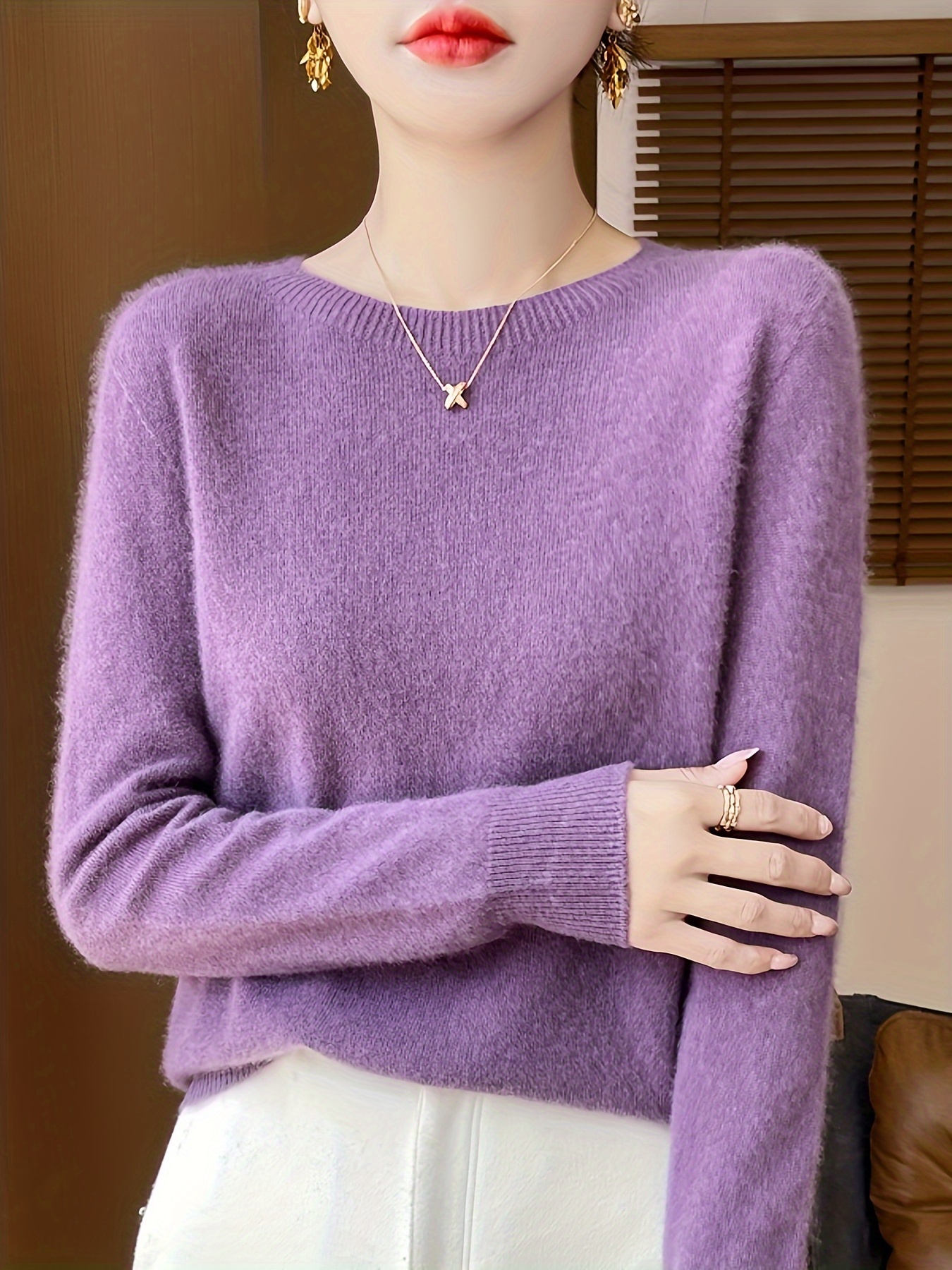 Eleganter Damen Pullover Weicher, warmer Strickpullover für  Herbst/Winter, schicke Büro- Alltagsoutfits Kuscheliger Strick für  Damen