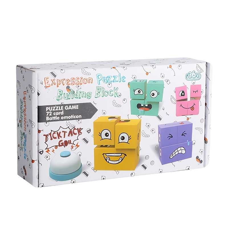 Wooden Face Changing Building Blocks, -changing Wooden Cube Building Blocks Set Fosters And Imagination, Parent-child Educational Toys For Kids Birthday Gifts