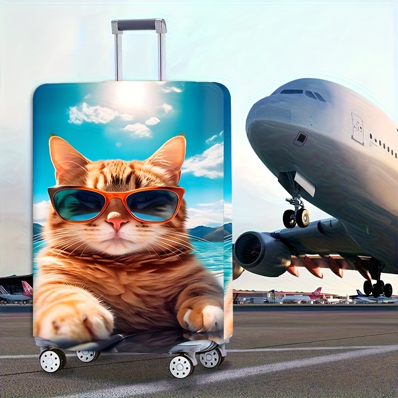 TEMU Travel Essentials Cat With Sunglasses Pattern Luggage Protective Cover, High-quality Protective Cover For Trolley Suitcases, Practical And