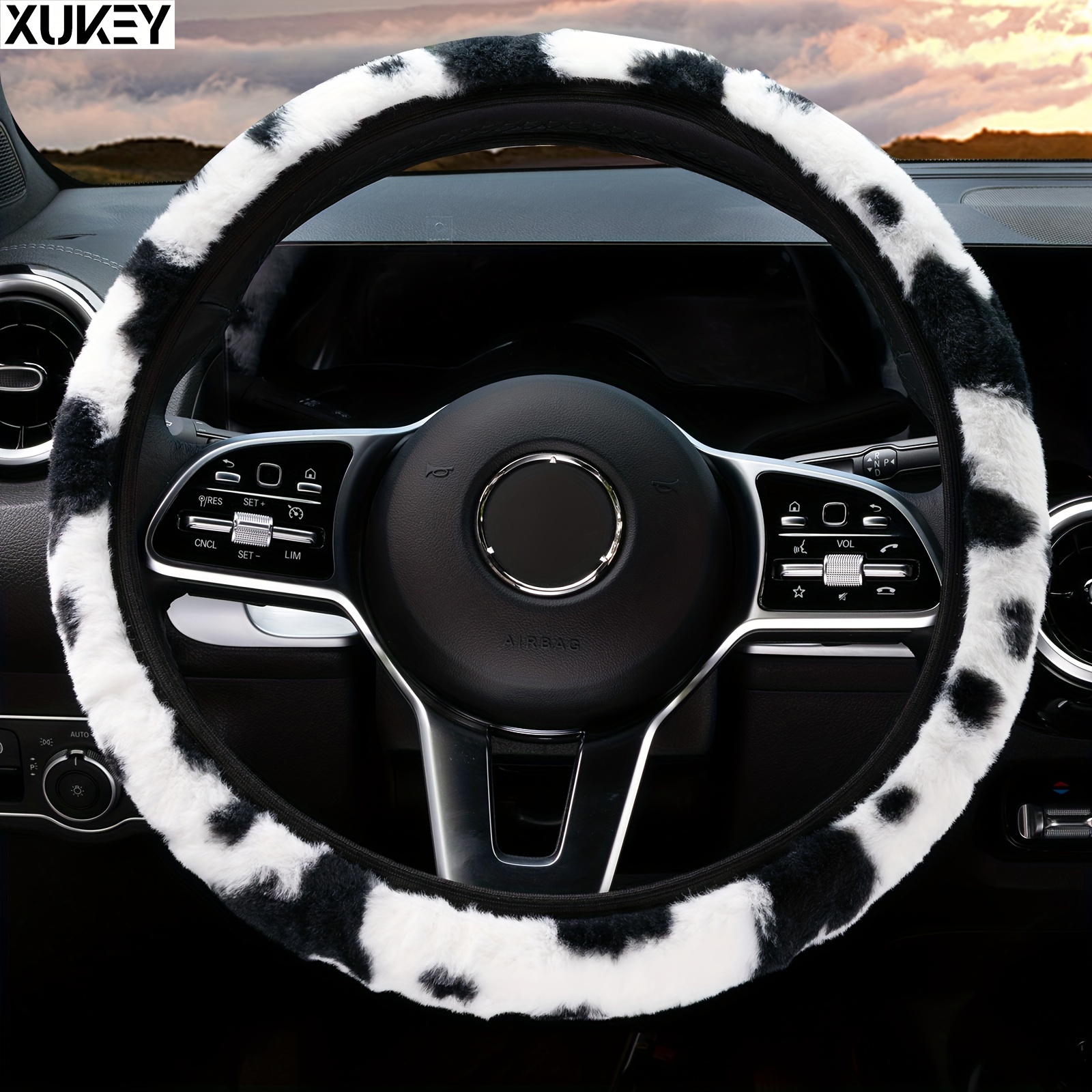 TEMU Xukey Furry Fluffy Car Steering Wheel Cover Protector Women Girl Winter Decoration Non Warm Auto Vehicle Trunk Accessories