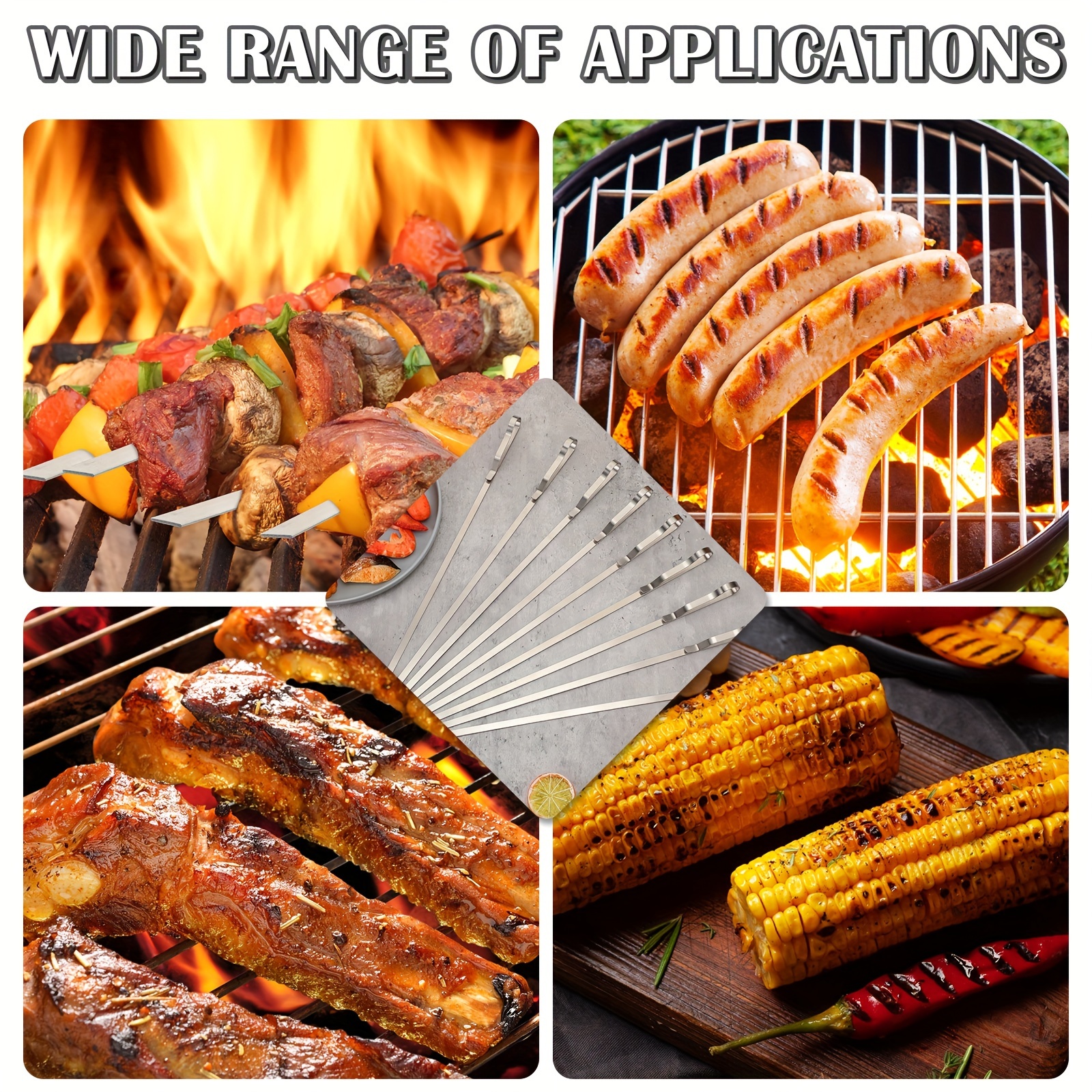 30pcs Kabob Skewers For Grilling With 3 Storage Bag, 16.3" Metal Kebab Skewers, Bbq Skewers For