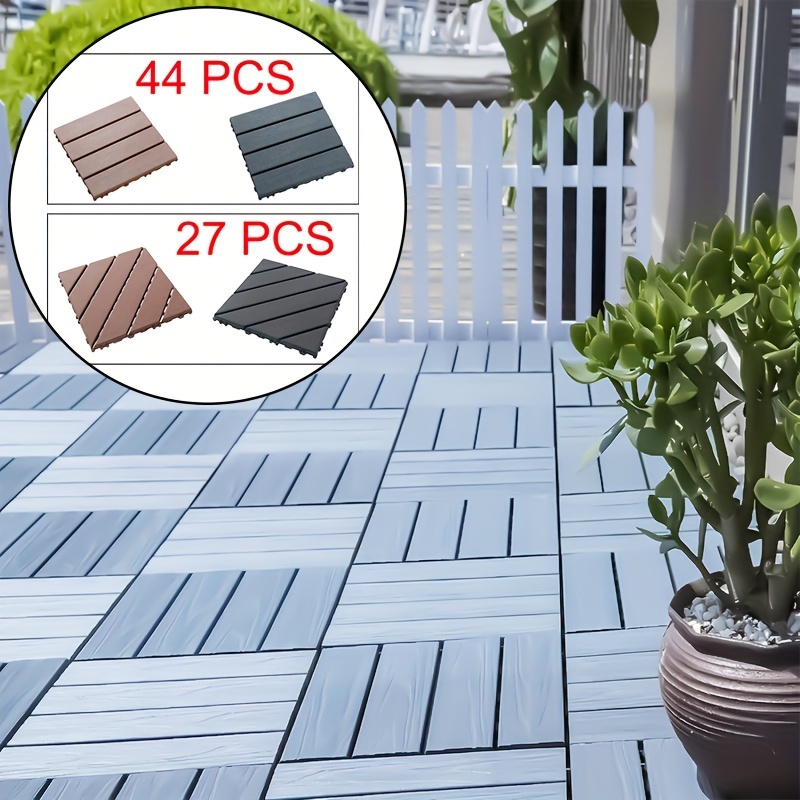 

Outdoor Patio Deck Tiles & Plastic Interlocking Tiles - Waterproof & . 27 & 44pcs Packs. Ideal For Patios, Poolside, Balcony, Garages. Create Stylish Outdoor Space. Install. Brown/gray.