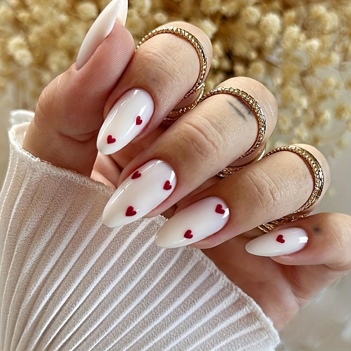 

24pcs Ongles Rouge avec d' Vin Blanc Yaourt pour Manucure de la Saint-Valentin pour Fille , Convient pour le Port des Femmes