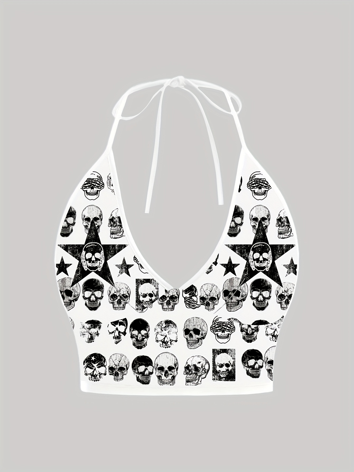 y2k gothic skeleton print backless crop top black white - Temu