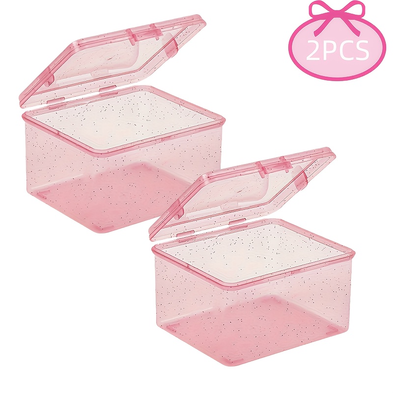 TEMU 2pcs Caixas de Armazenamento Multifuncionais, Organizador de Plástico Transparente com Glitter para DVDs, Caixa de Fotos Pequenas, Caixa de