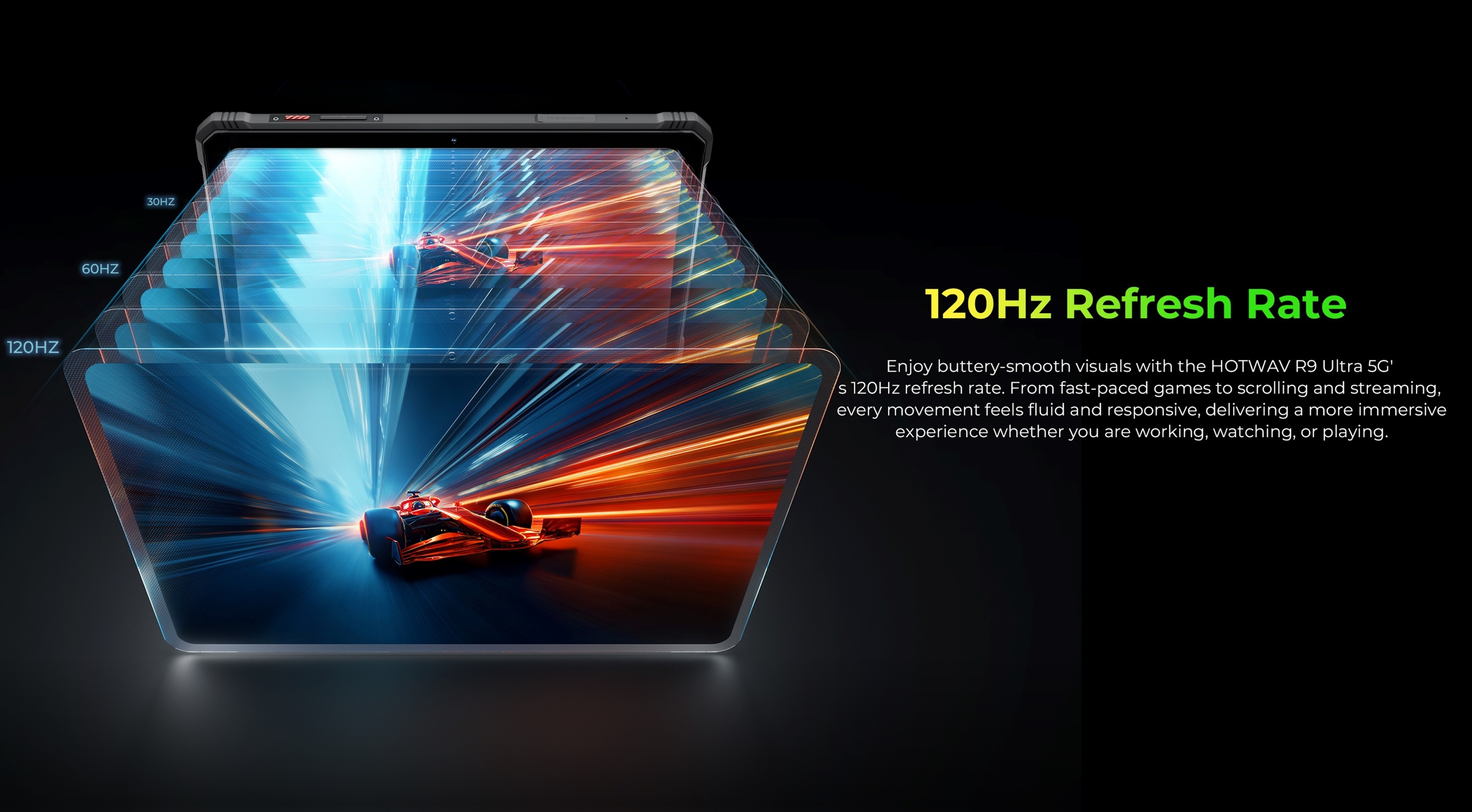 De HOTWAV R9 Ultra is een robuuste tablet met een 11-inch HD+ 120Hz-scherm, Android 15, 24(8+16)GB RAM en 512 GB ROM, 64MP+16MP, 20MP nachtzichtcamera's, 20080mAh-batterij, uitgerust met schokbestendige functies, S713-, dubbele 5G-simkaarten, GPS, zwart