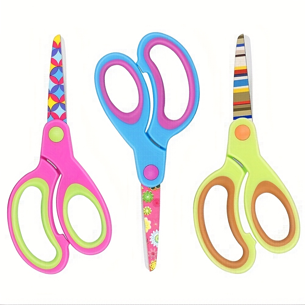 Image of 3pcs, Craft Scissors With Steel Blades, Safety Grip Handles, Assorted Colors For Safe Paper Cutting, Ideal For School & Craft Projects