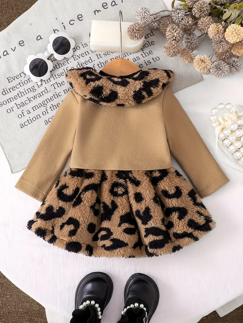 Baby Girl Little Princess Leopard Print Faux Fur Dress and Jacket Set Warm Toddler Fall Winter Outfit * Outdoor Baby Girl Little Princess Leopard Print Faux Fur Dress and Jacket Set Warm Toddler Fall Winter Outfit * Outdoor