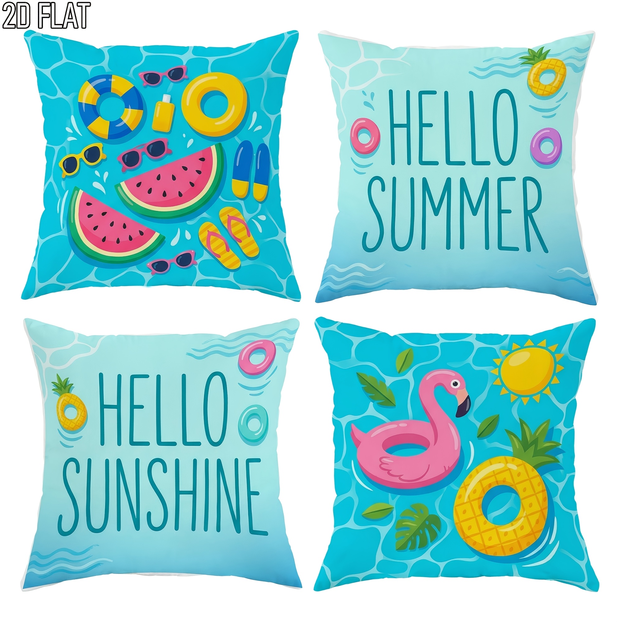 TEMU Lot de 4 housses de coussin d'été plage à impression 2D plate, taies de coussin décoratives vives, imprimées , pour salon, chambre, canapé-lit,
