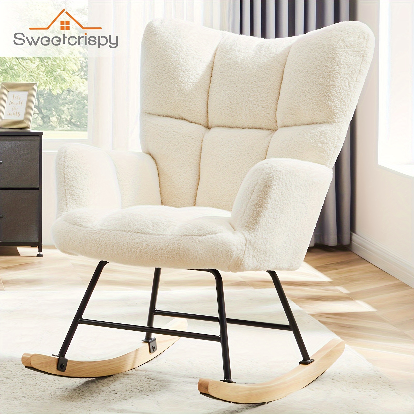 

Comfy Rocking Chair For Nursery, Glider Chair With High Backrest, Armrests & Upholstered Pad, Bedroom Nursery Rocker Chair