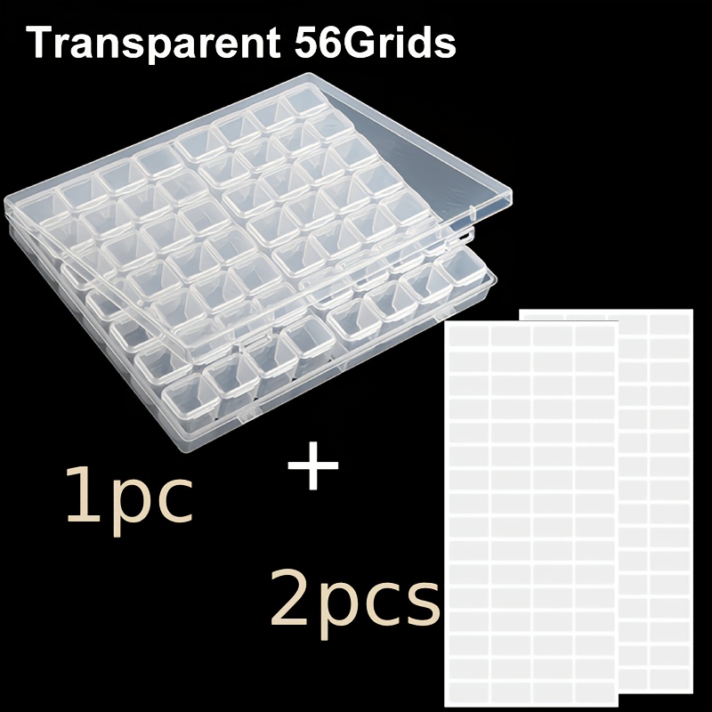TEMU Boîte de rangement pour perles d'art diamant à 56 compartiments avec 2 feuilles d'autocollants, 3 pièces, conteneur de rangement empilable