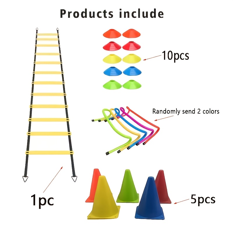 TEMU 15cm Hurdle Hoop Agility Training Set; Includes Speed Ladder, Marker Discs, Training Cones, And Hurdles | Suitable For Soccer, Basketball Sports