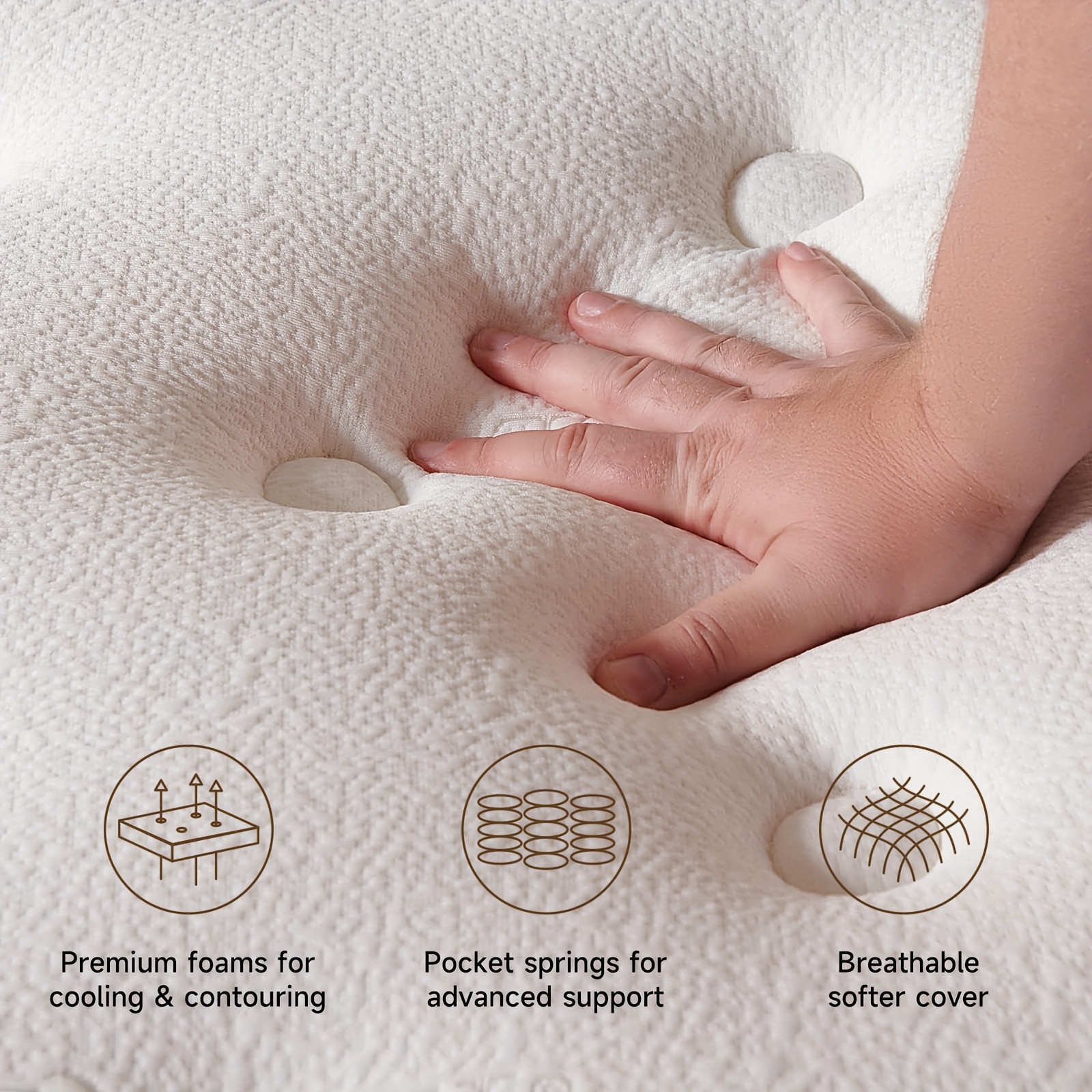 12 Inch Queen Hybrid Mattress | Cooling Gel Memory Foam & Zoned Pocket Coils, Pressure Relief, Motion Isolation, Breathable Bed In A Box, Medium Feel, Woven Top. - Image 4