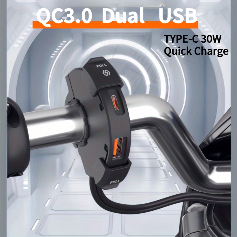 

Fast-charging Motorcycle Phone Charger With Dual Usb & Type-c Ports - 18w+30w, Fits Handlebars 12v-24v Atvs