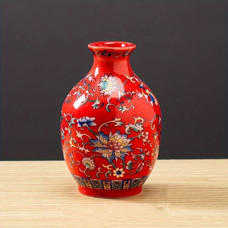 TEMU 1 Ceramic Vase, Enamel Color Chinese Vase Ceramic Ornament, Tv Cabinet Entrance Decoration, New Chinese Style, Flower Flower Arrangement,