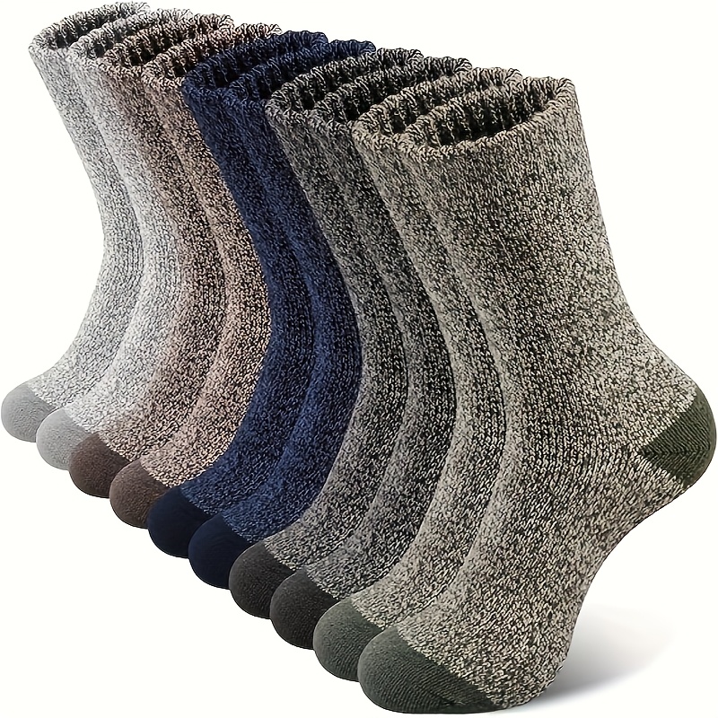 TEMU 5-pair Men's Wool Wool Socks, Extra Thick Men's Hiking Socks, Warm Wool Socks, Suitable For Cold Weather 7-13