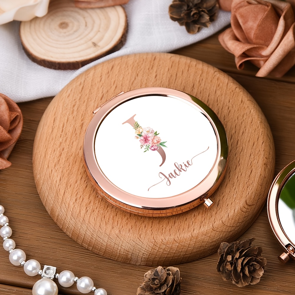 TEMU 1pc de Maquillage Personnalisé Tendance Lettres Florales Cadeau d' avec Boîte Cadeau , de Maquillage Personnalisé pour Femmes, Compact à Main,
