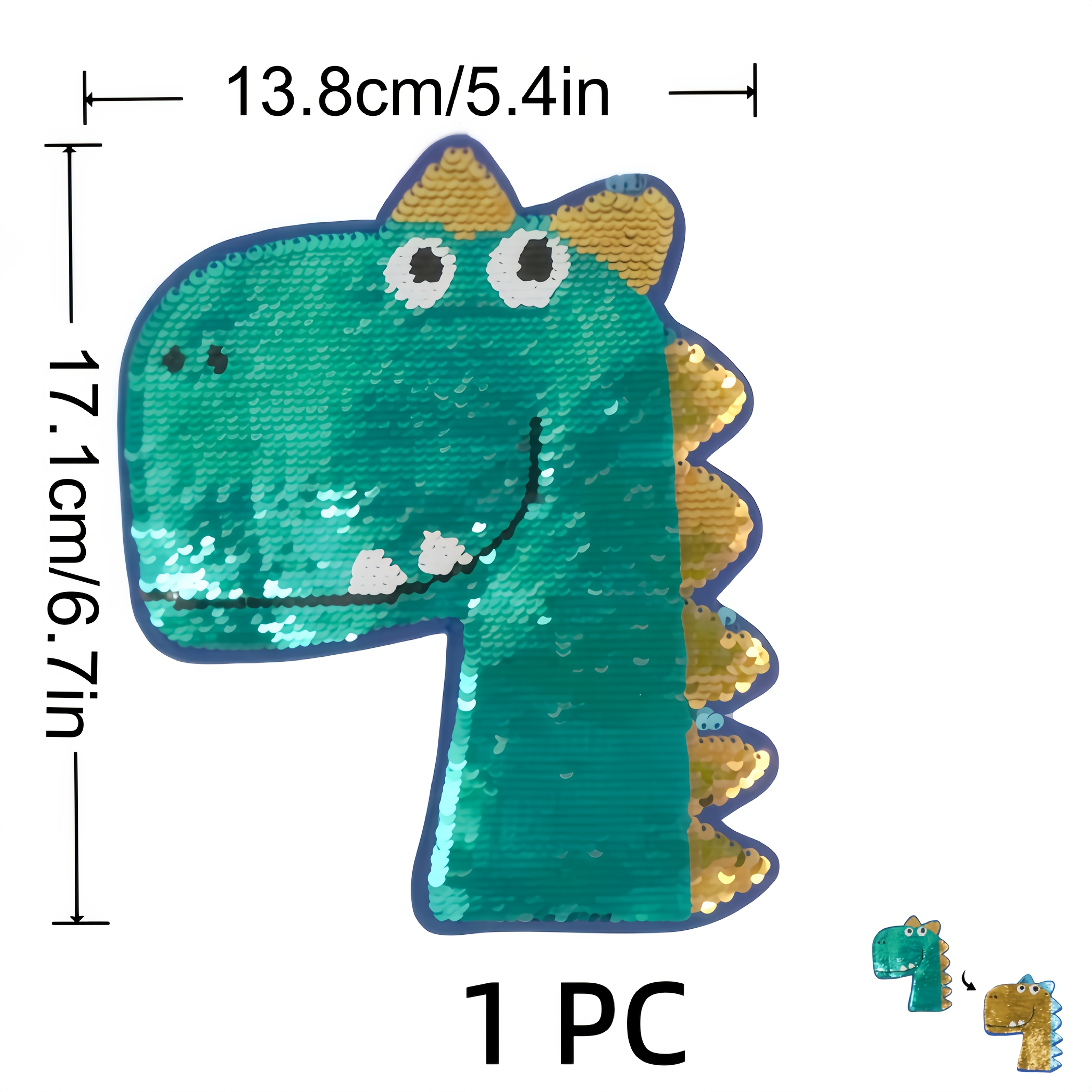 TEMU 1pc, Cute Dinosaur Reversible Flip Sequin Patches, Cartoon Embroidery Applique, Beaded Sequin Patch, Glitter 2 Side Change Color Patch, Double