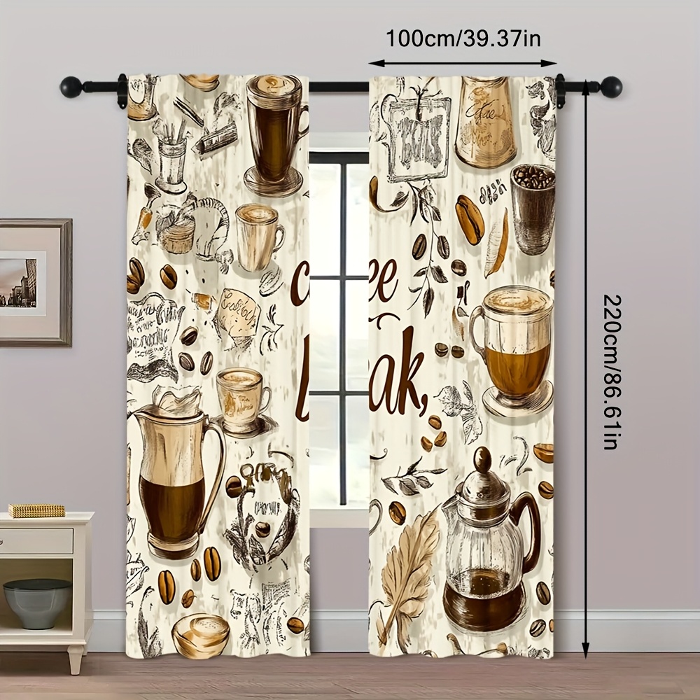 TEMU 2pcs, Coffee Hot Curtains, 100% Polyester, For Home Decoration In Bedrooms, Offices, Kitchens, Living Rooms, And Studies, (rod Free)