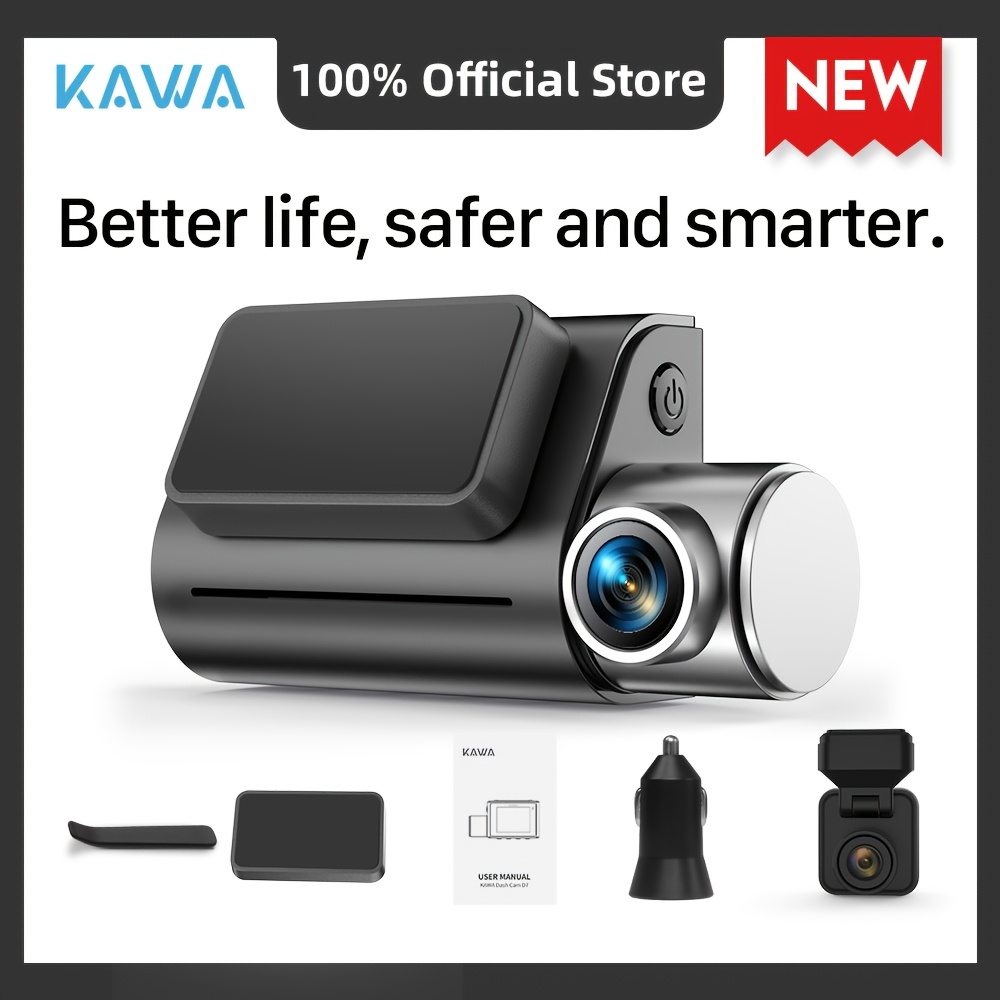 Image of Kawa 4k Dash Cam Front And Rear, Dual Dash Camera For Cars With 4k + 1080p Recording, Wifi & App Control, Gps, Voice Control, Night Vision, Parking Mode, , Loop Recording, Wdr