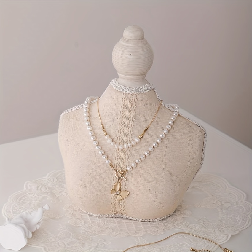 

1pc Short Necklace Display Stand White Lace Linen Necklace Bracelet Jewelry Jewelry Storage Display Stand