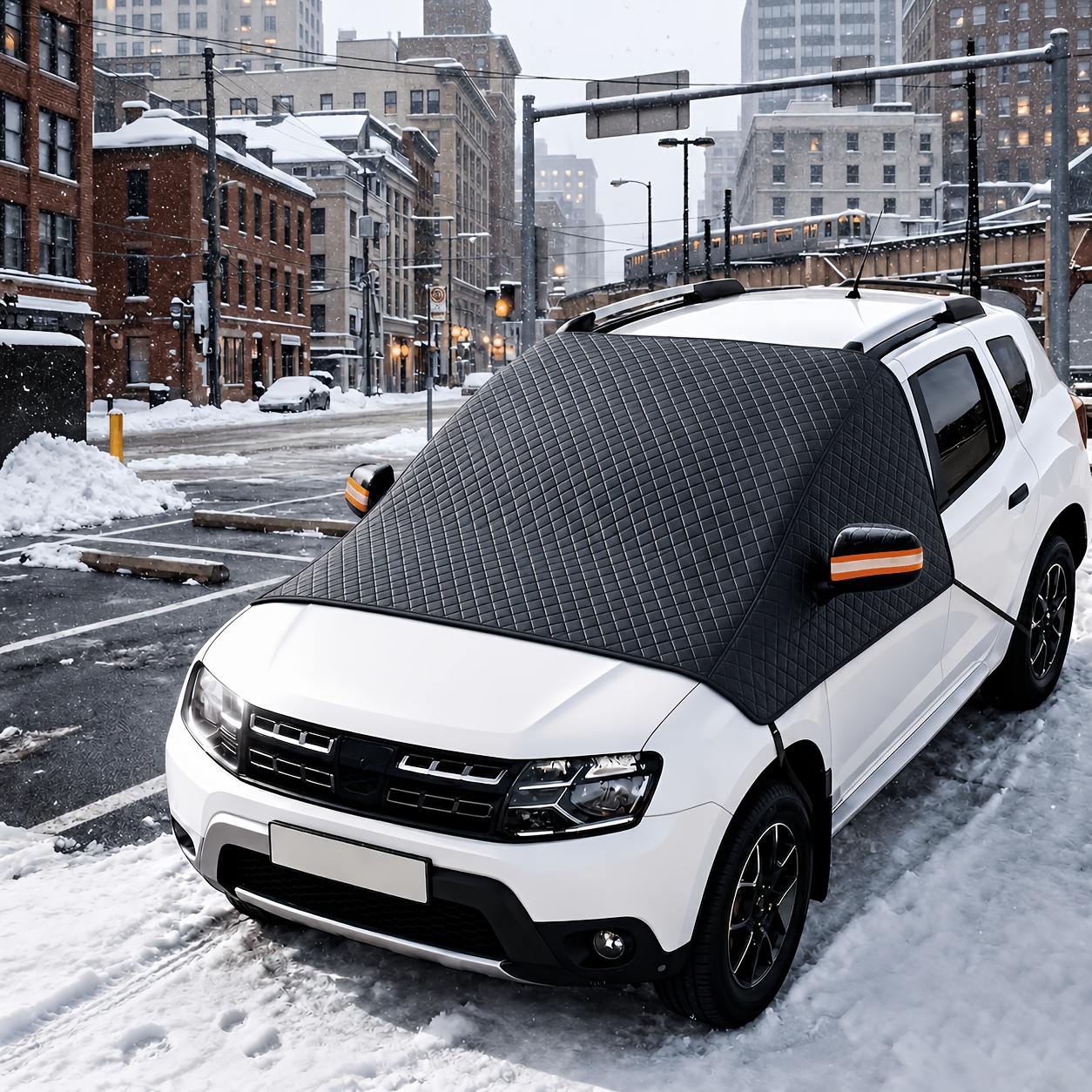 TEMU Cache de neige magnétique pour pare-brise de voiture, protection épaissie contre la et protection contre avec bandes réfléchissantes, caches de