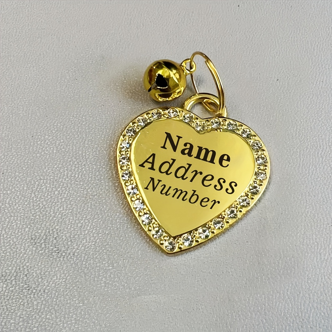 TEMU [gentle Care] Personalized Heart-shaped Pet Id Tag | Alloy With Rhinestones | Engraved Name & Phone Number | Customizable Collar Accessory |