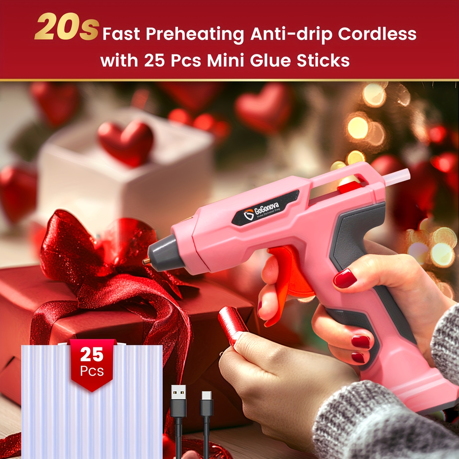 

Gogonova Glue , 15s Fast Preheating Anti-drip Cordless Glue , Usb-c Rechargeable Hot Glue Kit With 25pcs Mini Glue Sticks, Smart