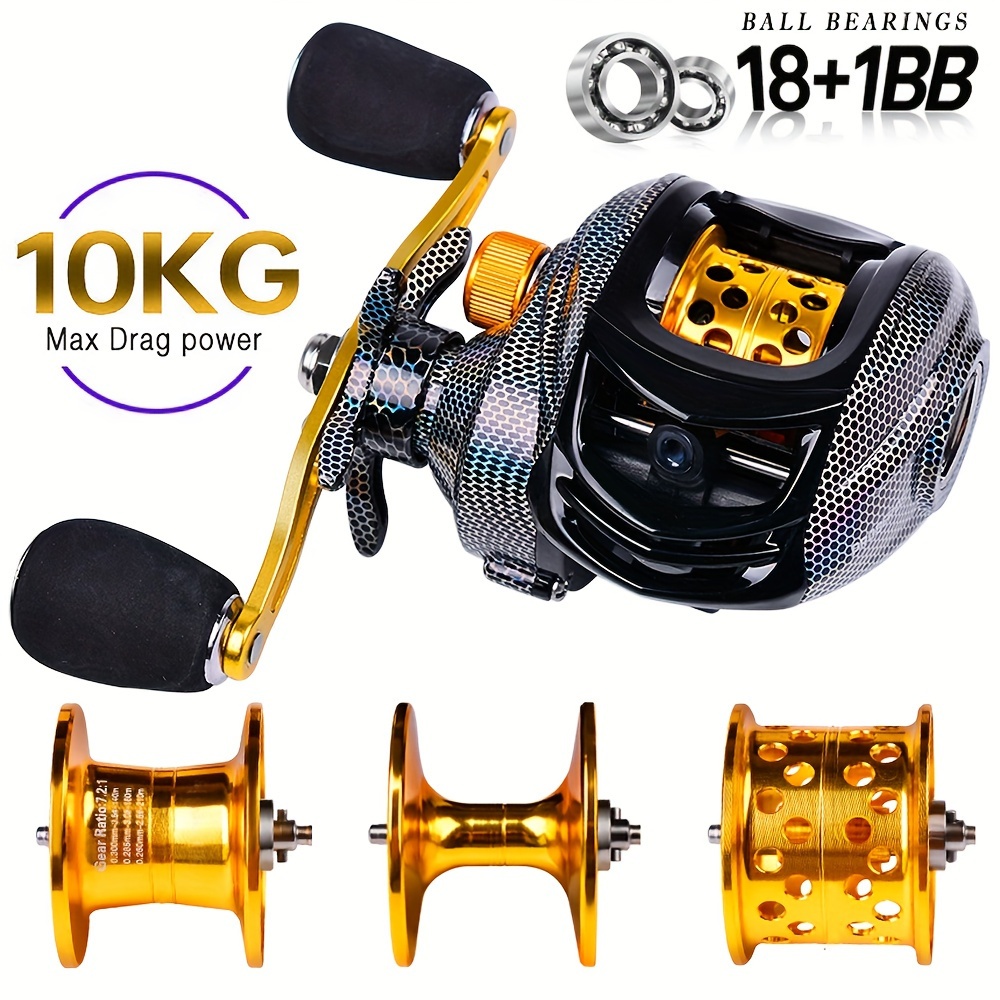 

Baitcasting Reel With 18+1bb, 7.2:1 Gear , 22lb Max Drag - For Freshwater & Saltwater Fishing, , Magnetic