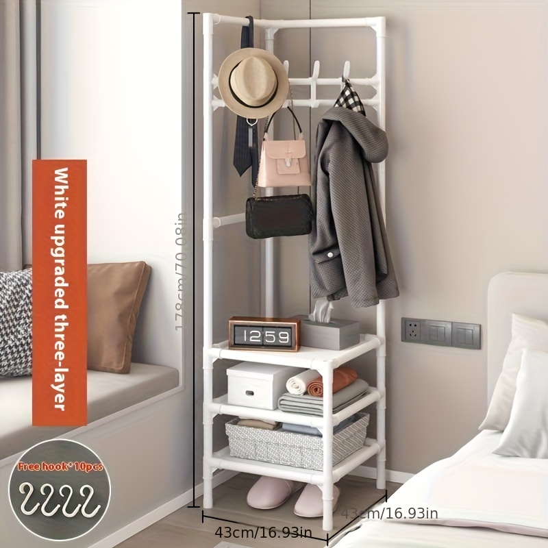 Image of 3-tier Freestanding Metal Coat Rack - Multifunctional Garment Organizer With Stainless Steel Finish, No