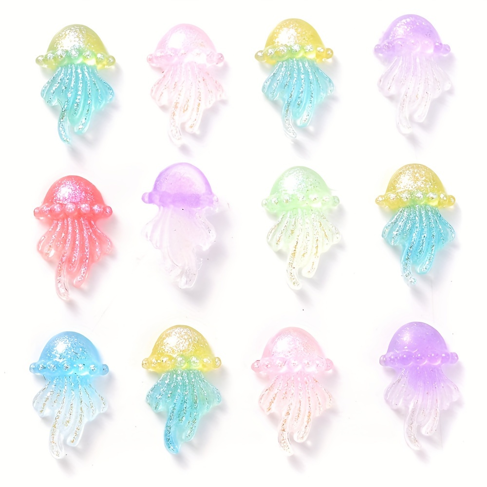 Image of 100pcs Of Glowing Jellyfish Resin Gems - Random Color Ocean-themed Nail Art Embellishments, Sparkling Manicure Beads
