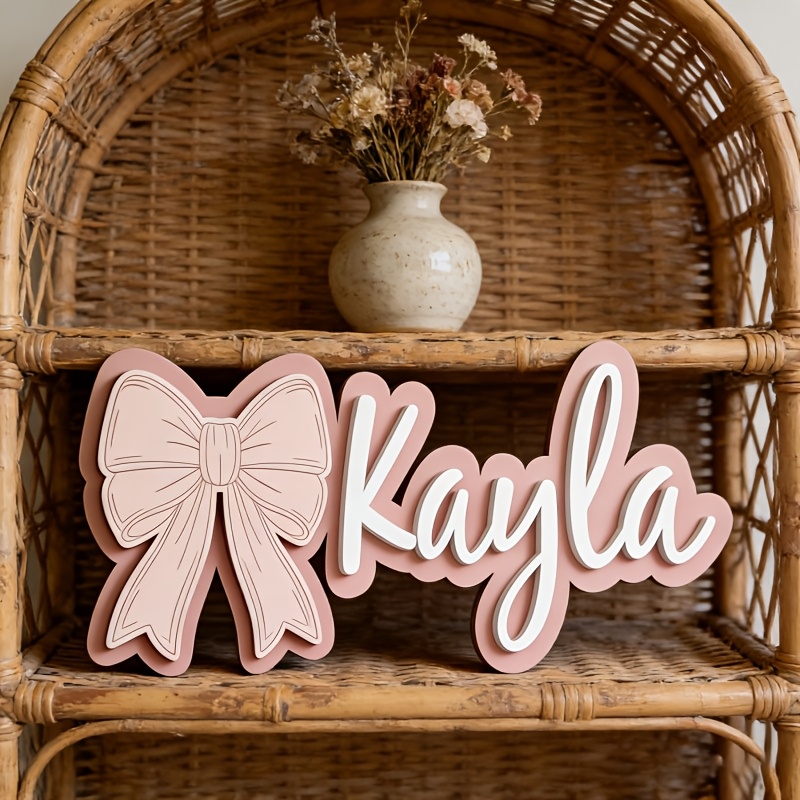 TEMU Custom Bow Nameplate, Room Wooden Plaque, Personalized Room Door Sign Decoration, Bow-themed Bedroom Wall Art