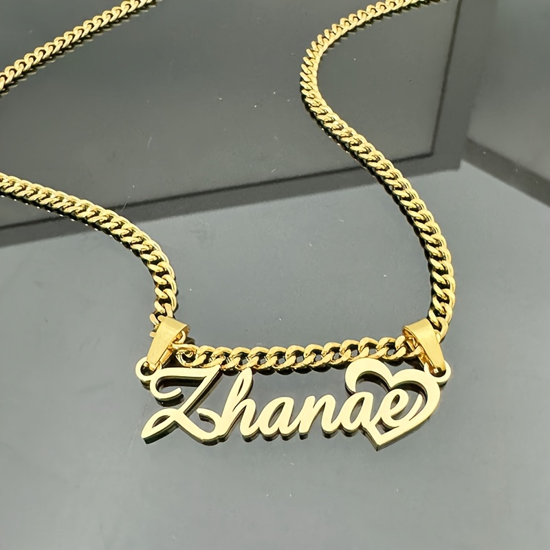 TEMU [custom Item] Custom Name Necklace Set Custom Half-pave Heart-shaped Name Earrings Circular Necklace Set Gift For Her Valentine's Day Perfect