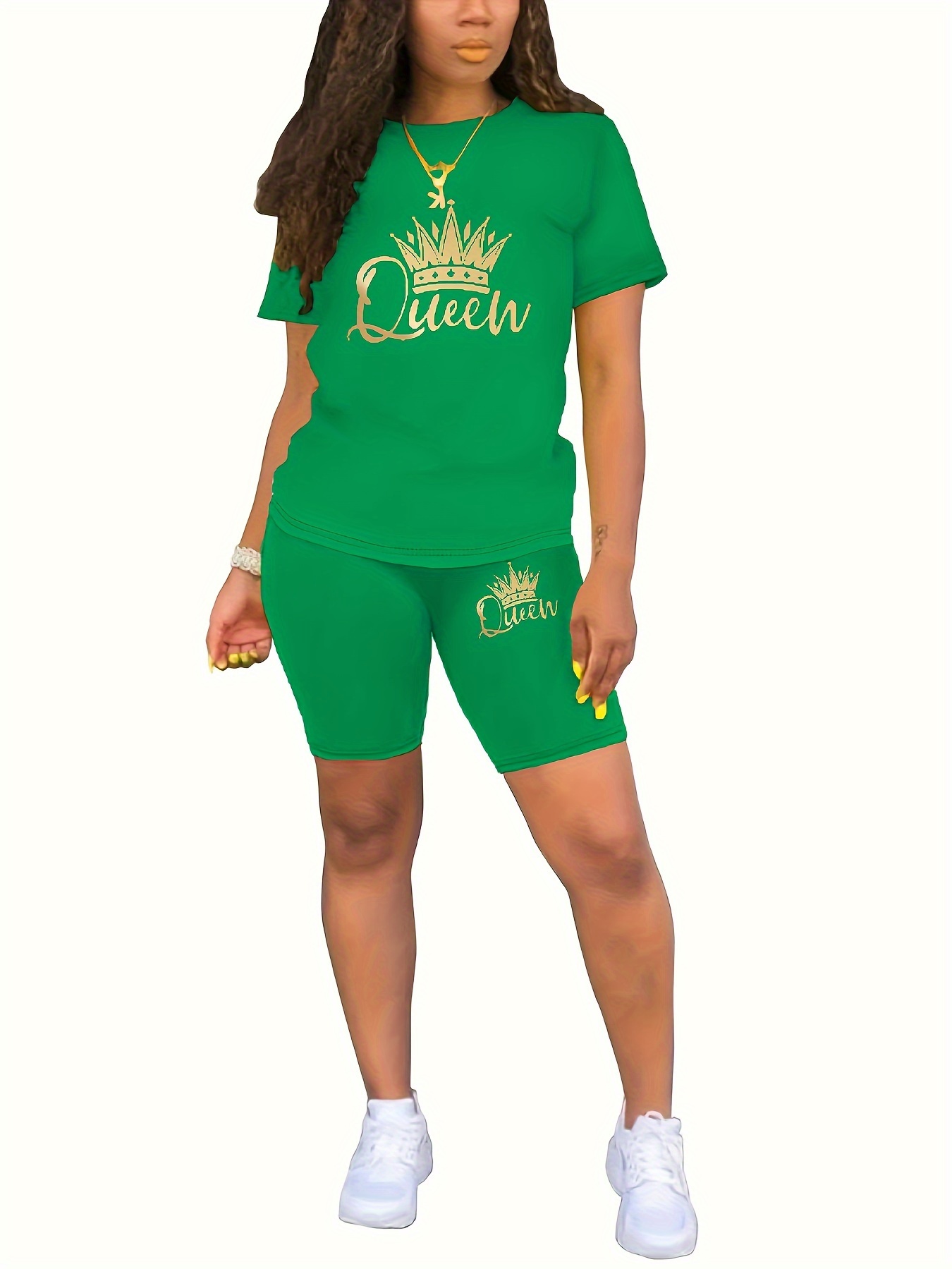 Casual Queen Print Two Piece Short Sleeve Crew Neck T Shirt And Skinny