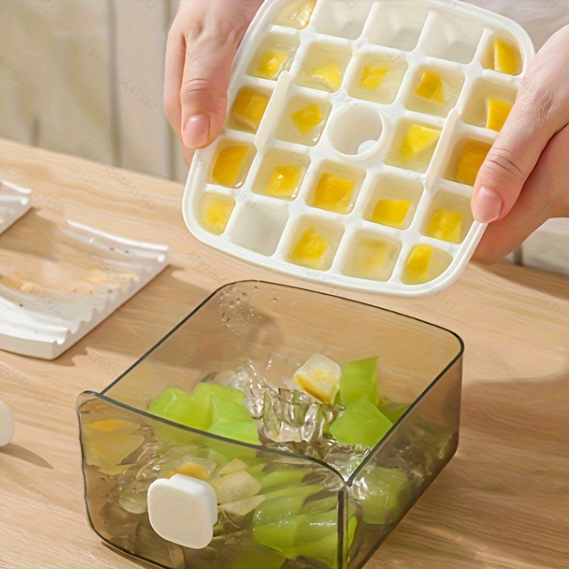 large 48 cube ice maker with lid double layer food grade plastic tray clear lid access stackable design for freezer storage coffee cold drinks cocktails space saving kitchen organizer modern kitchen gadget sleek ice maker durable plastic construction ice maker machine for countertop details 6