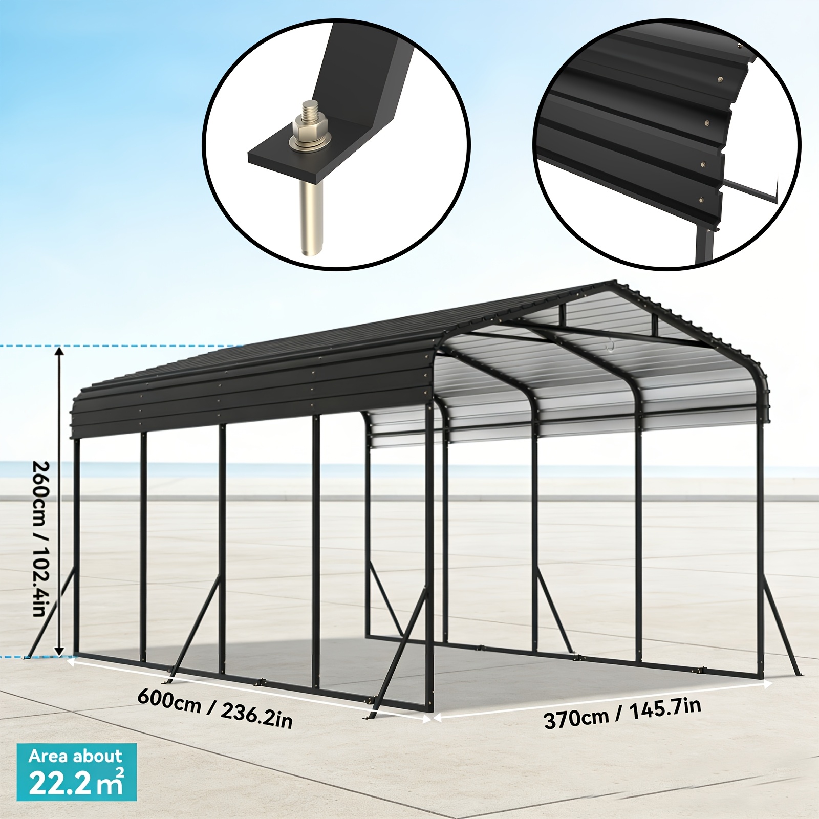 E-shop Extra großes Metall-Carport, Auto-Schutzzelt, Garagenschutz, Außengarage, Garagenzelt, Metall, 2,5 m, 2,6 m